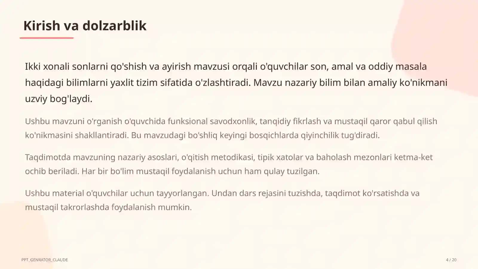 Ikki xonali sonlarni qo'shish va ayirish (2-sinf) 4
