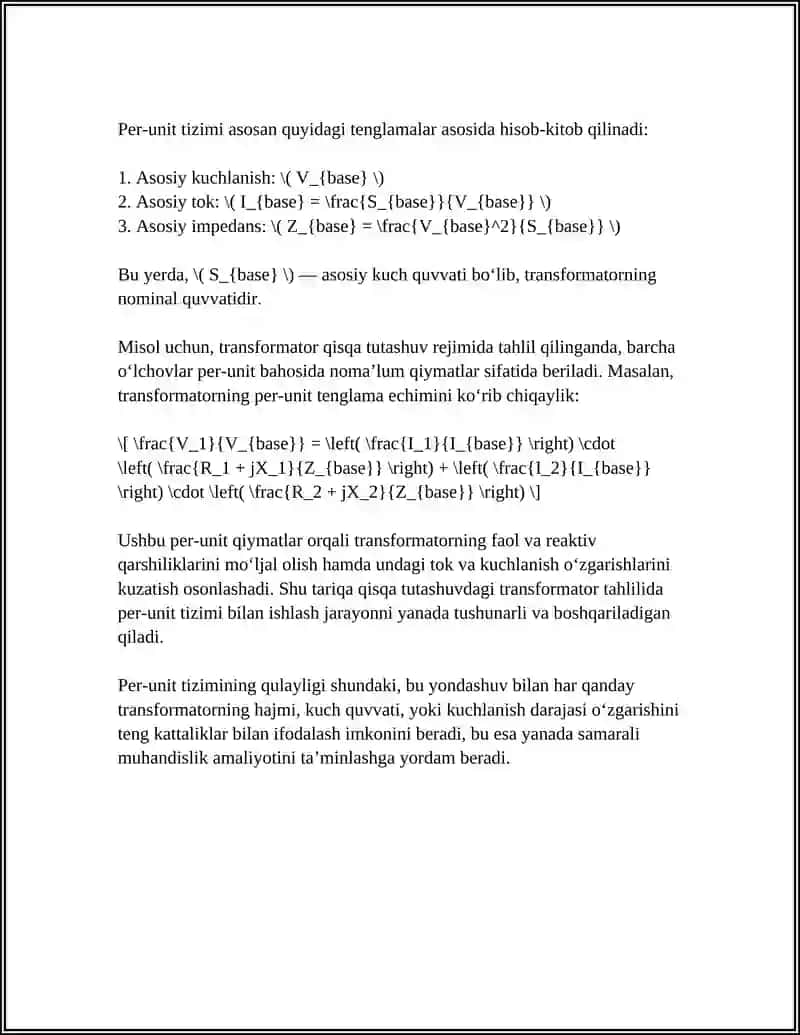 BIR FAZALI TRANSFORMATORNING QISQA TUTASHUV REJIMIDA TOK VA KUCHLANISH ORASIDAGI MUNOSABAT 4