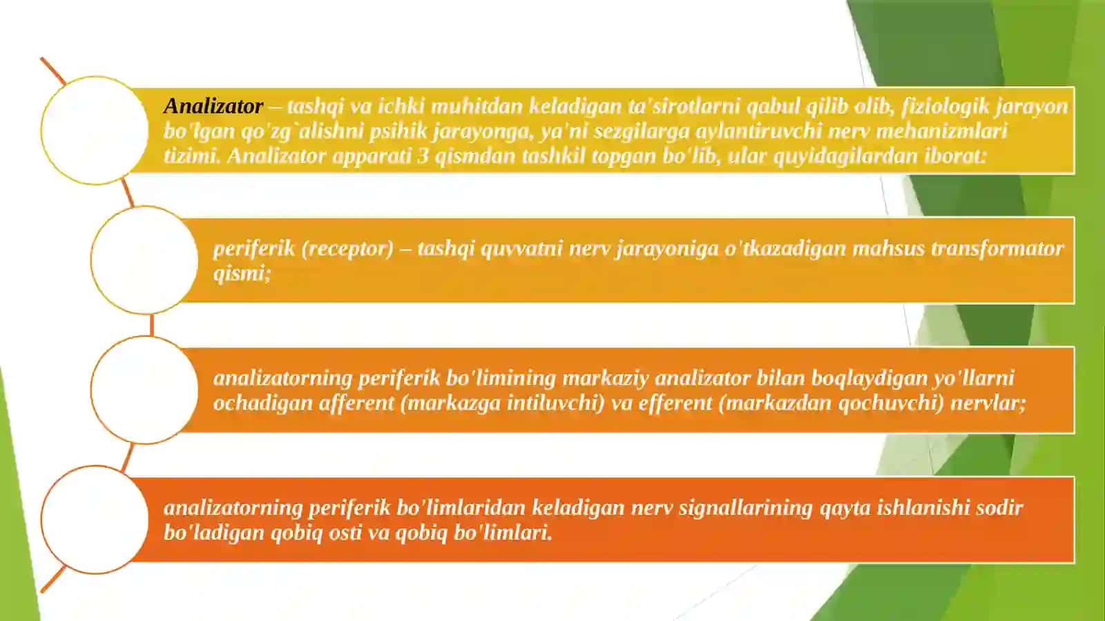 Kimyo tur 3-kurs: Sezgi organlari va ularning qonuniyatlari 4