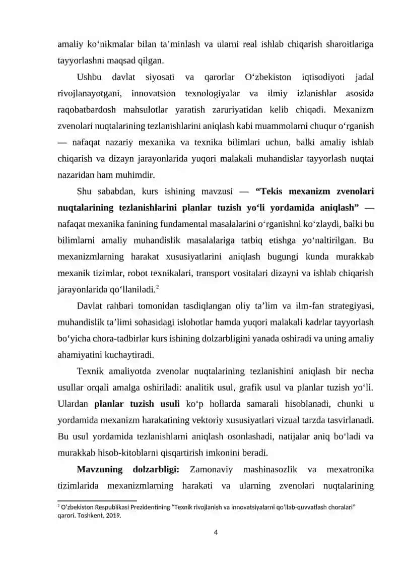 Tekis mexanizm zvenolari nuqtalarining tezlanishlarini planlar tuzish yoʻli yordamida aniqlash 4