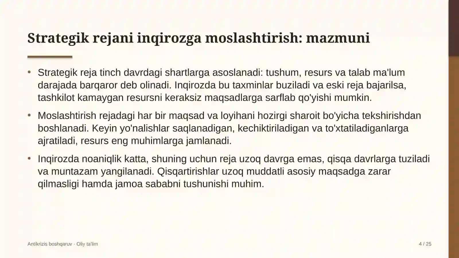 ANTİKRİZİS BOSHQARUV · OLIY TA'LİM 4