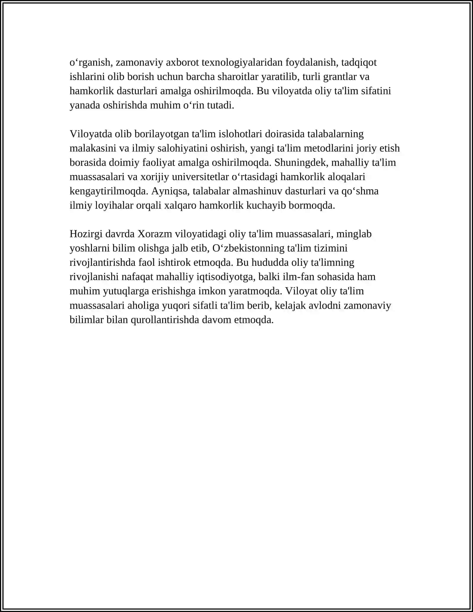MUSTAQIL ISH Mavzu: XORAZM VILOYATI MAMUN UNIVERSITETI 4
