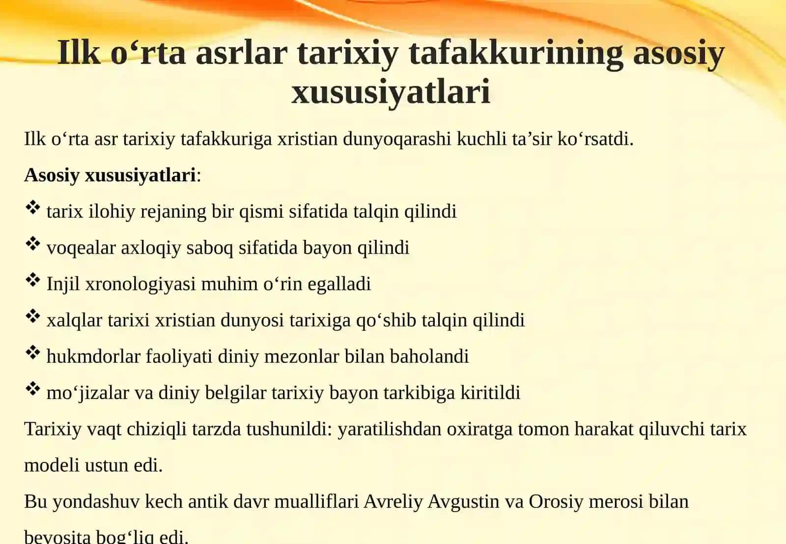 ILK O‘RTA ASRLARDA TARIXIY TAFAKKURNING HOLATI (VI–XI ASR O‘RTALARI) TARIXIGA OID ILMIY TADQIQOTLAR 4