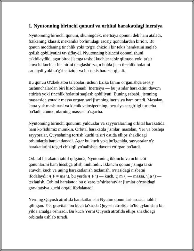 NYUTONNING HARAKAT QONUNLARI VA ULARNING ORBITAL HARAKATGA TATBIQI 4