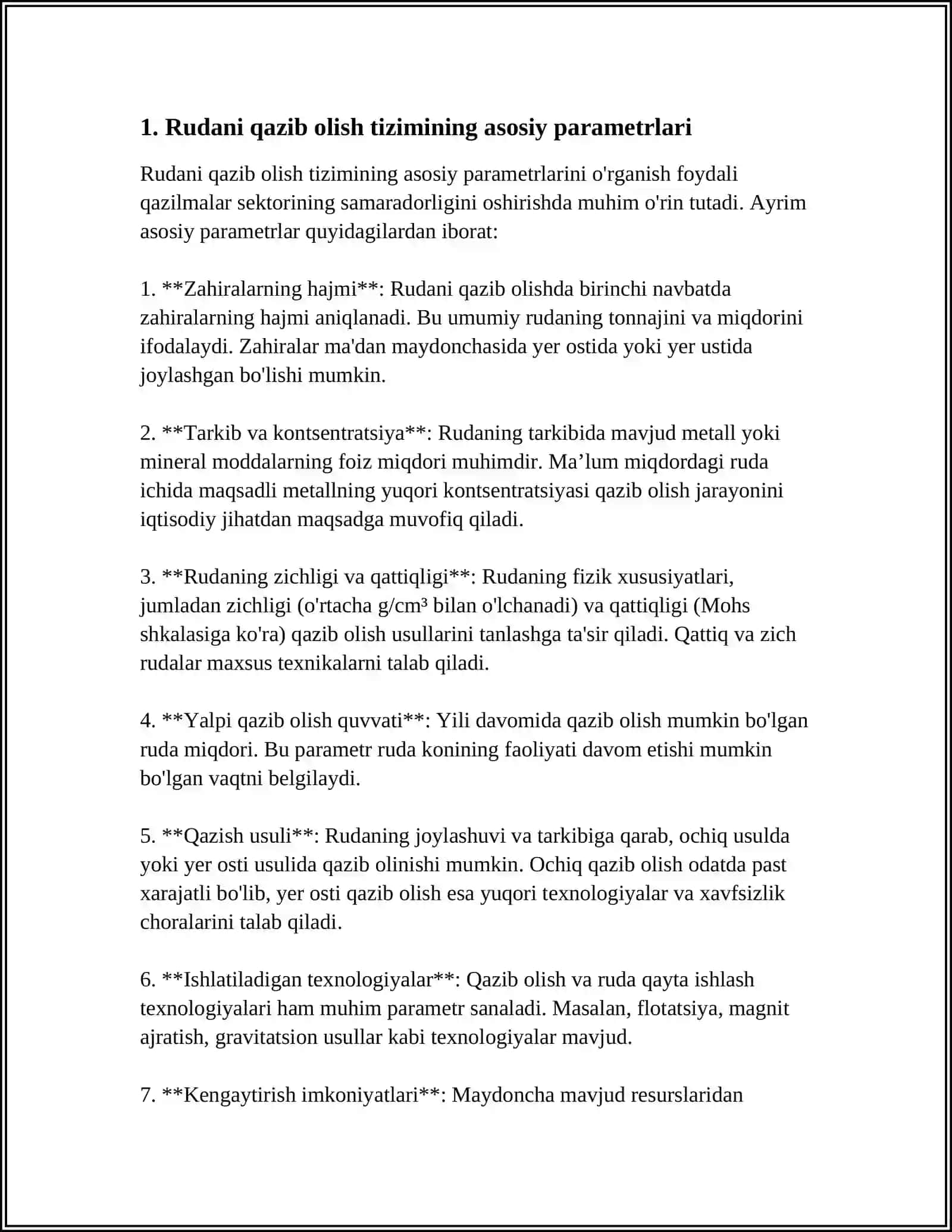 RUDANI MAGAZINLAB QAZIB OLISH TIZIMI PARAMETRLARINI HISOBLASH 4