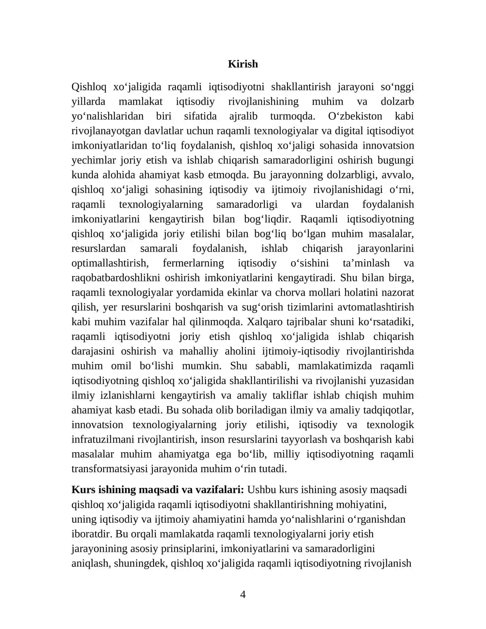 QISHLOQ XO'JALIGI IQTISODIYOTI FANIDAN TAYYORLAGAN KURS ISHI 4