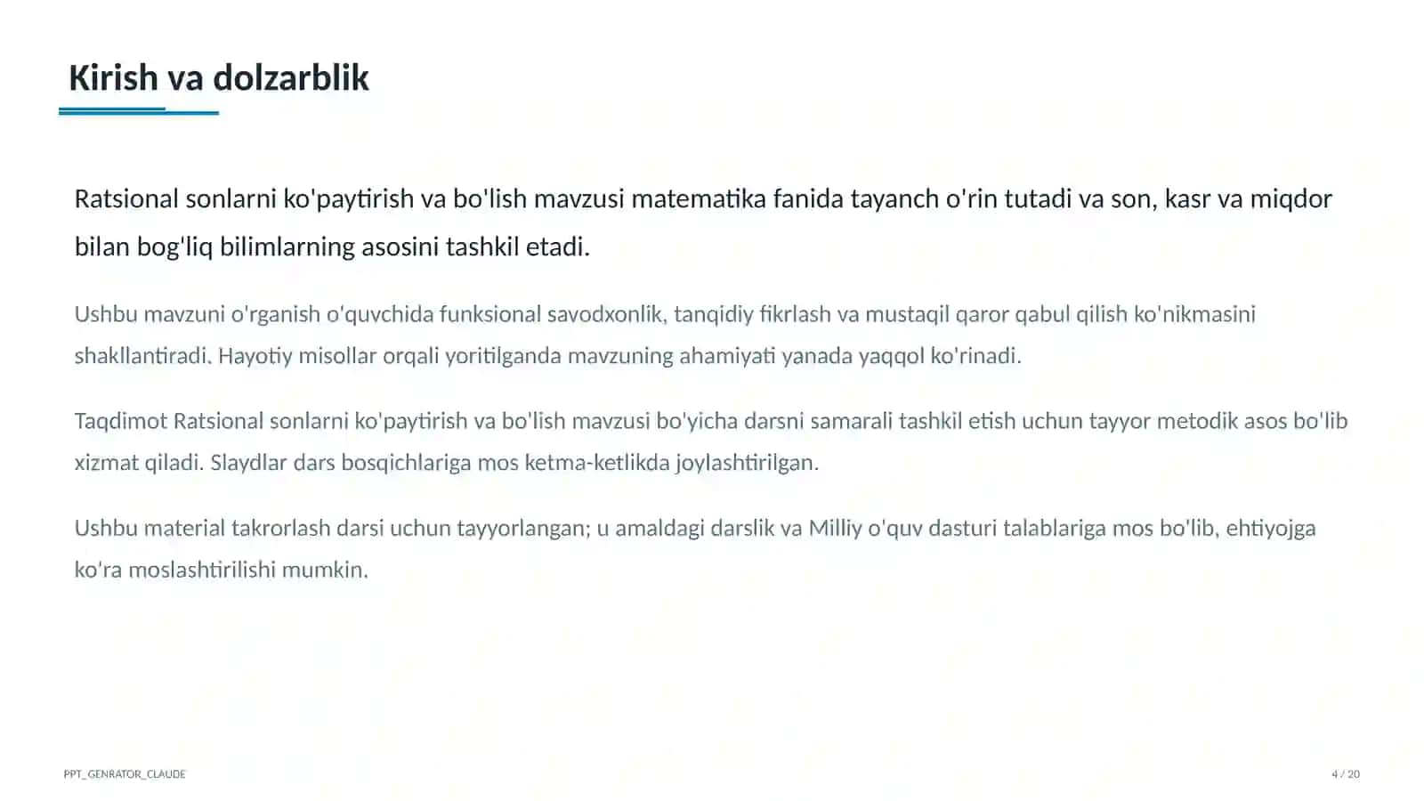 Ratsional sonlarni ko'paytirish va bo'lish (6-sinf) 4