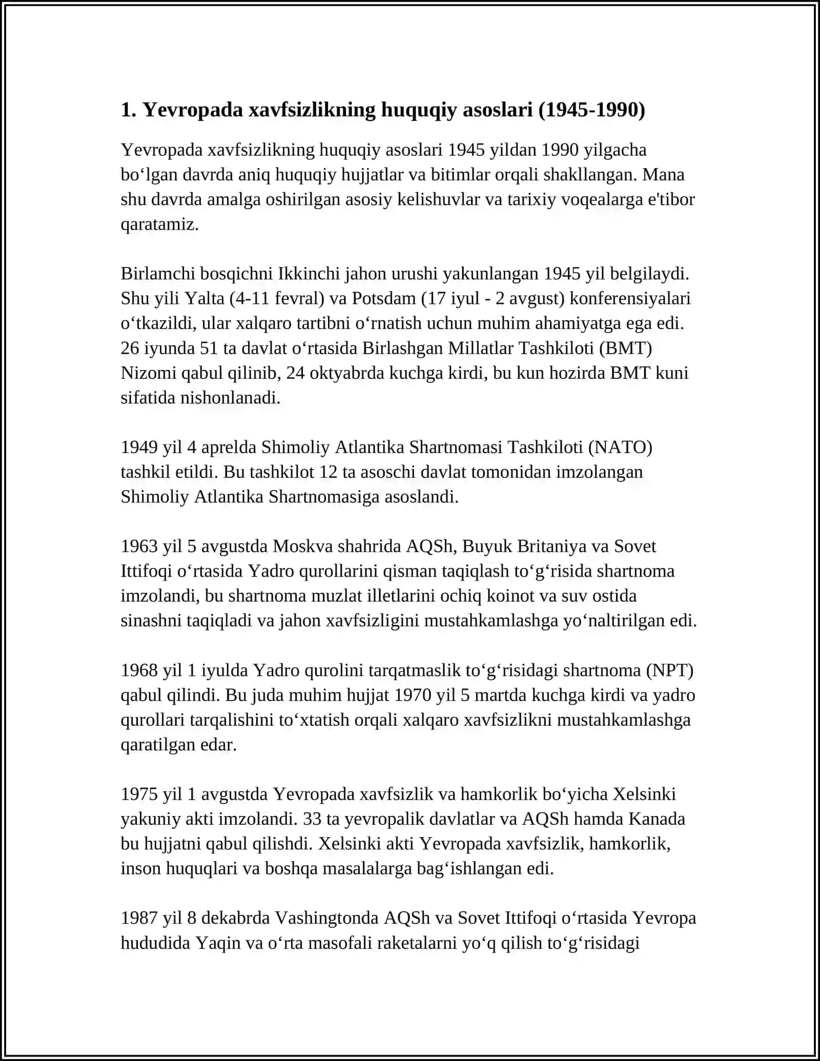 YEVROPADA XAVFSIZLIKNI TAʼMINLASH MASALALARI ( 1945-1990) 4
