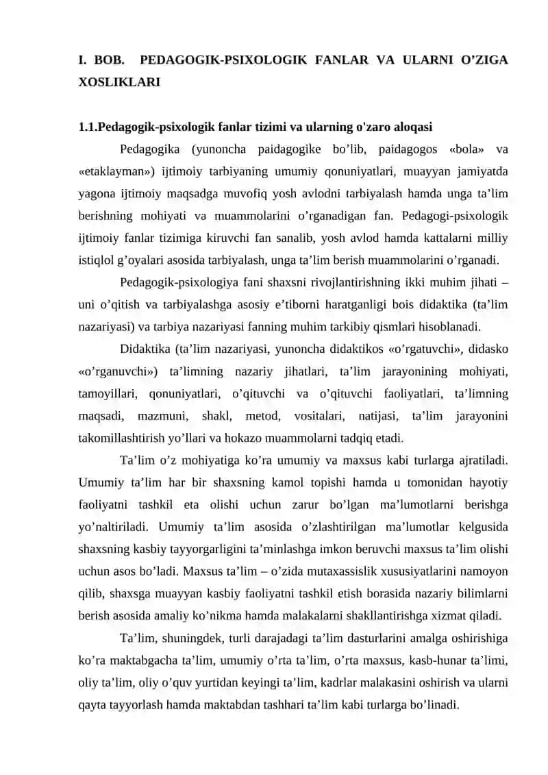 PEDAGOGIK FANLAR TA'LIM MAZMUNINI BELGILOVCHI ME'YORIY HUJJATLAR TAHLIL VA MULOHAZALAR 4