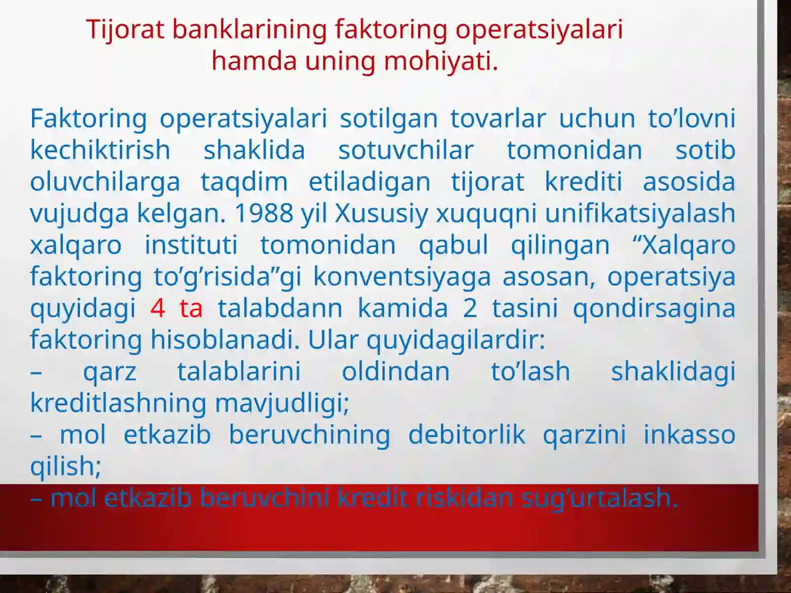 TIJORAT BANKLARINING FAKTORING OPERATSIYALARI 4