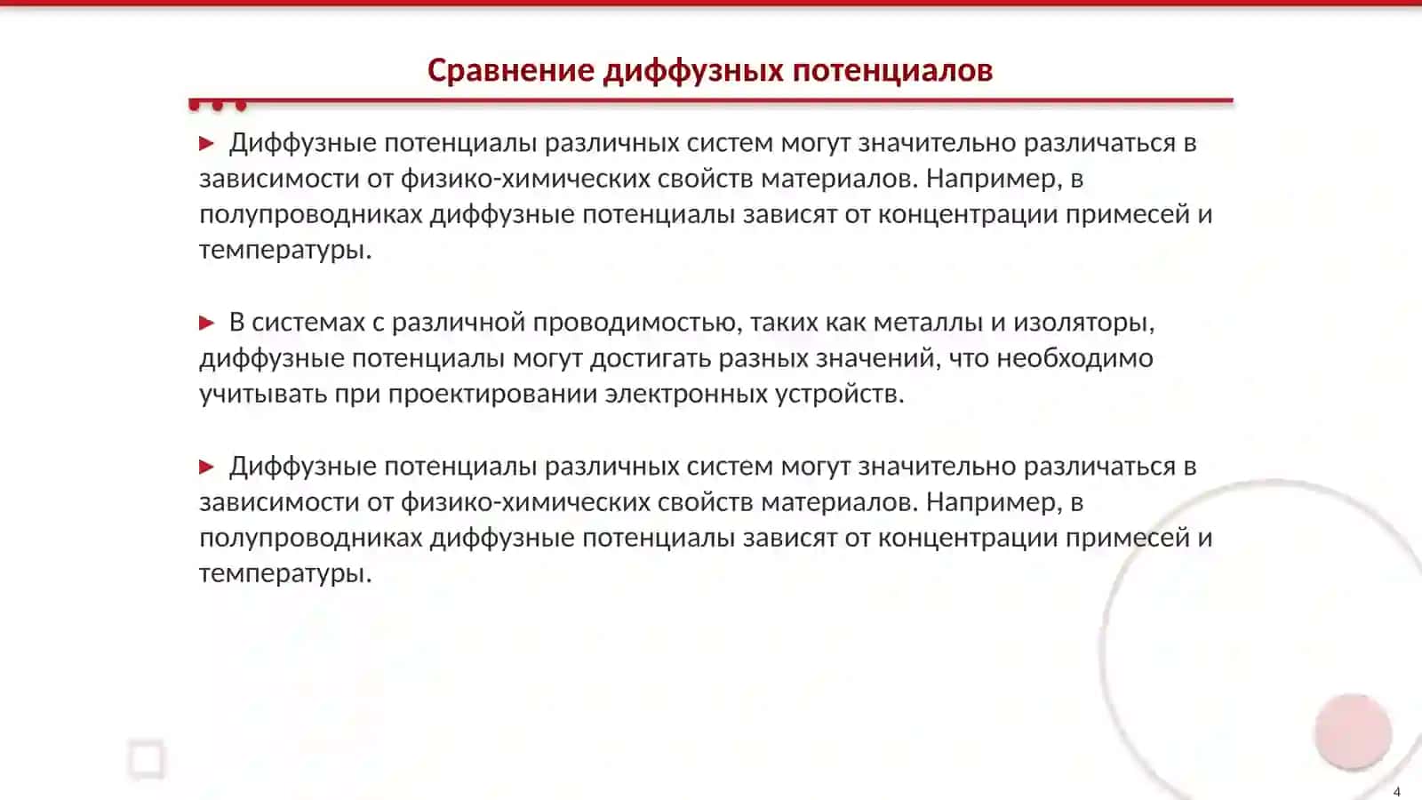 Потенциальное отличие модельной системы 4
