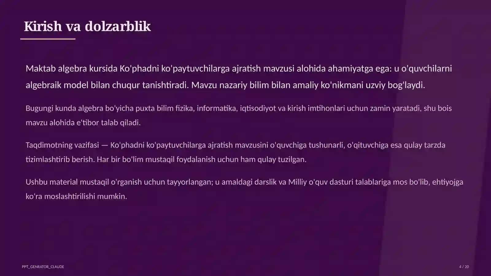 Ko'phadni ko'paytuvchilarga ajratish (7-sinf) 4