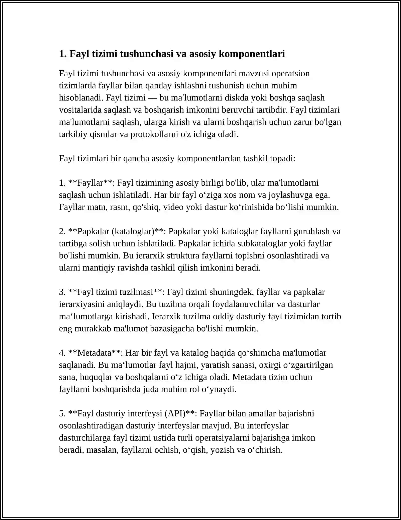 AMALIY ISH: OPERATSION TIZIMLARDA FAYL TIZIMI BILAN ISHLASH 4