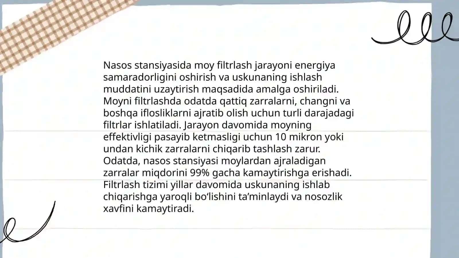 Nasos stansiyasining yordamchi-yog‘ bilan taminlash jihozlash tizimi 4