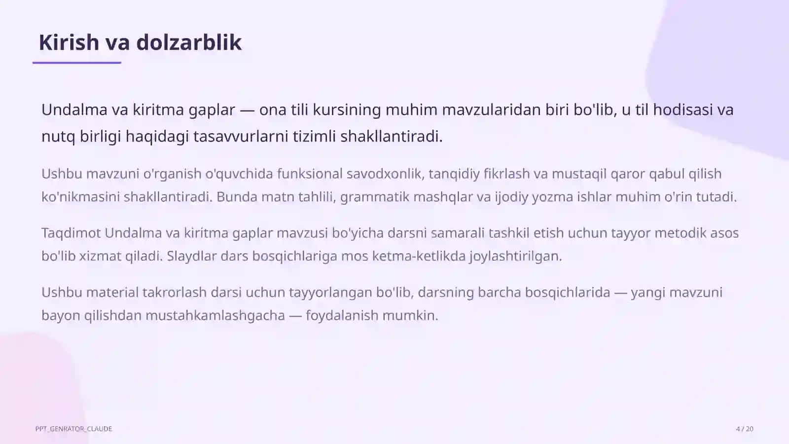 Undalma va kiritma gaplar (8-sinf) 4