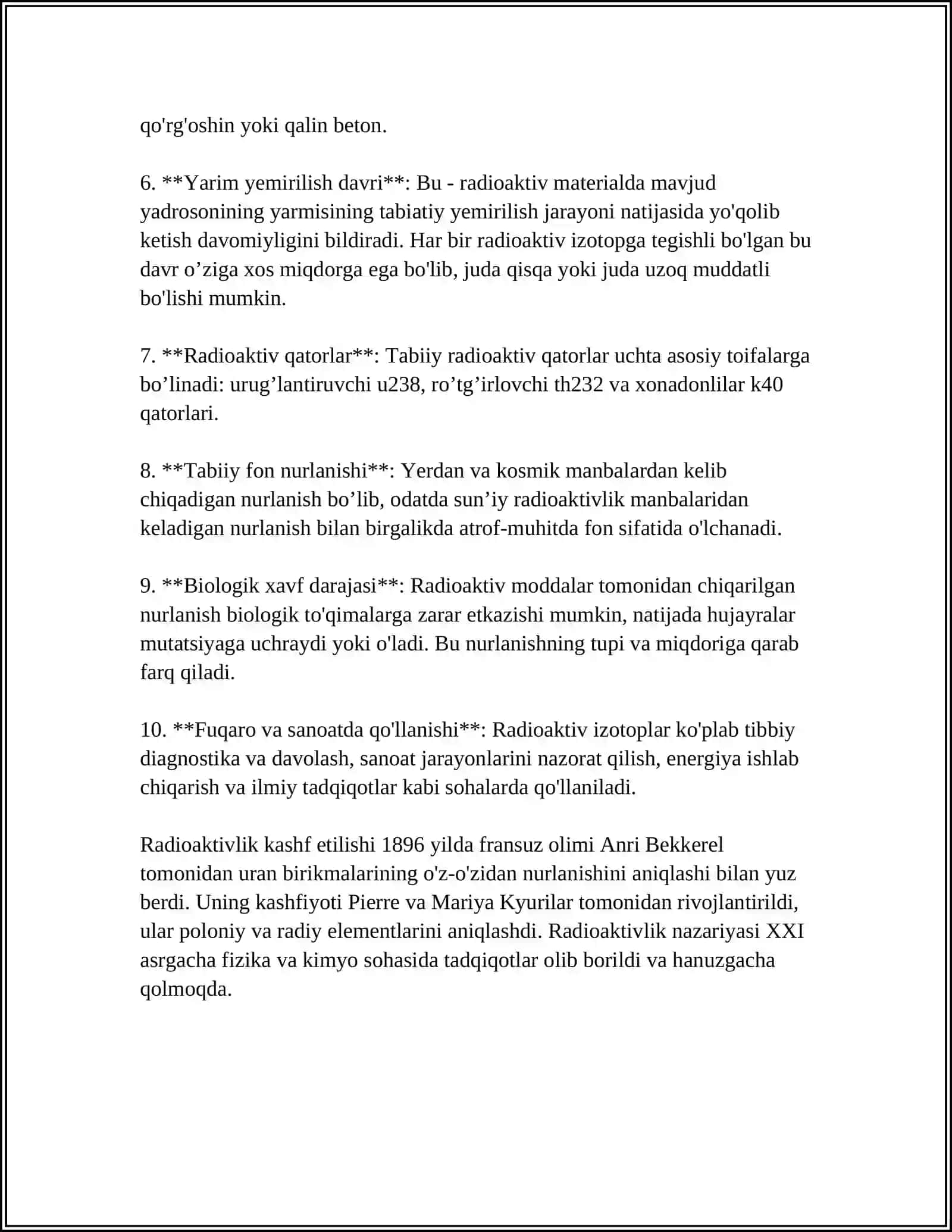 O`RTA UMUMTALIM MAKTABLARIDA "RADIOAKTIVLIK HODISASI " MAVZUSINI OQITISH METODIKASI 4