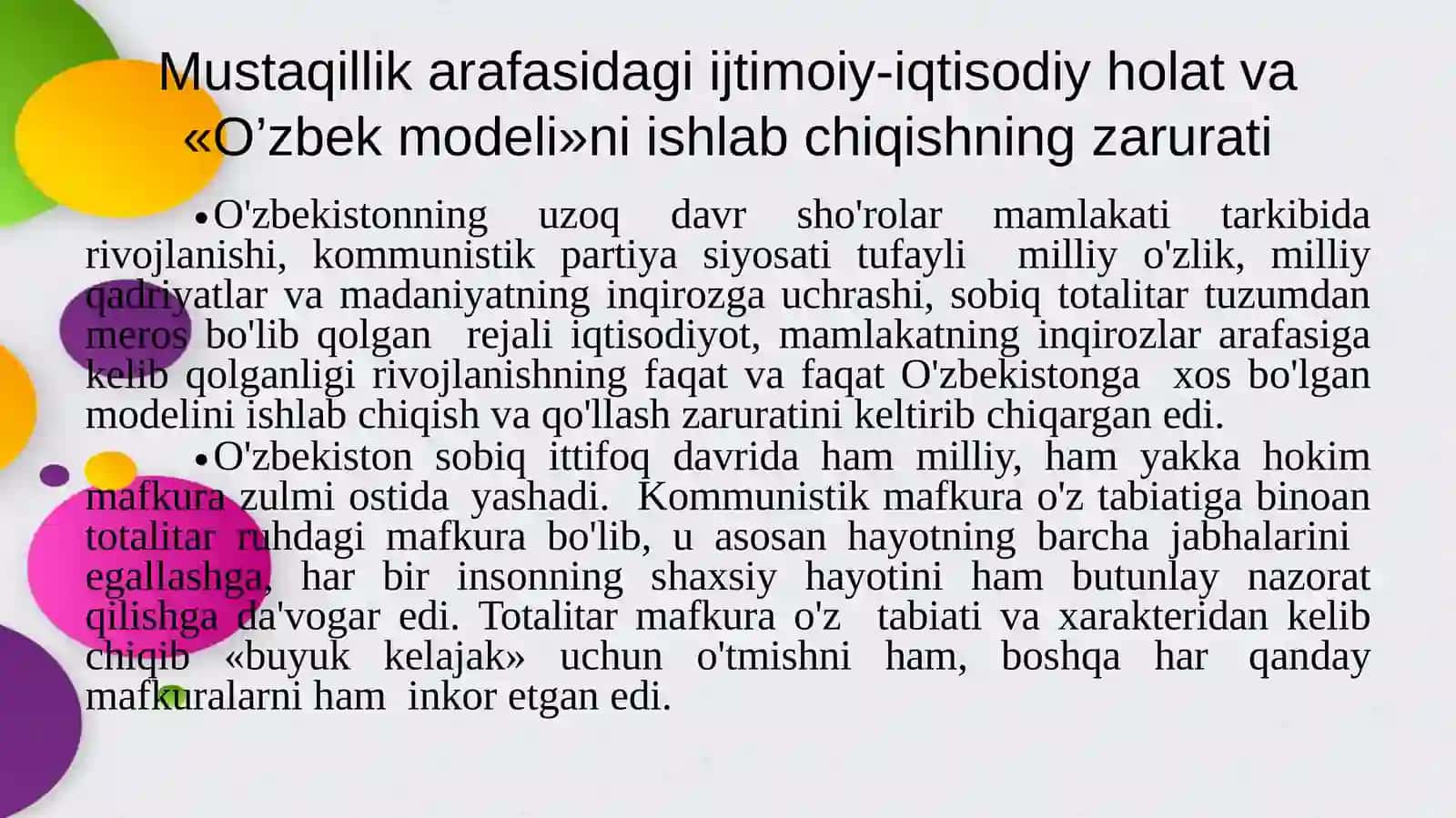O‘zbekistonning o‘ziga xos istiqlol va taraqqiyot yo‘li 4