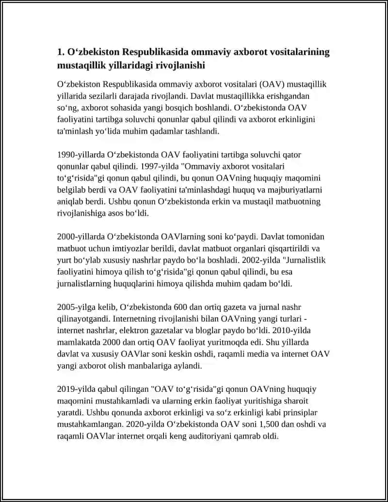O‘zbekiston Respublikasida Ommaviy Axborot Vositalari Faoliyati Mavzusida Esse Yozish 4