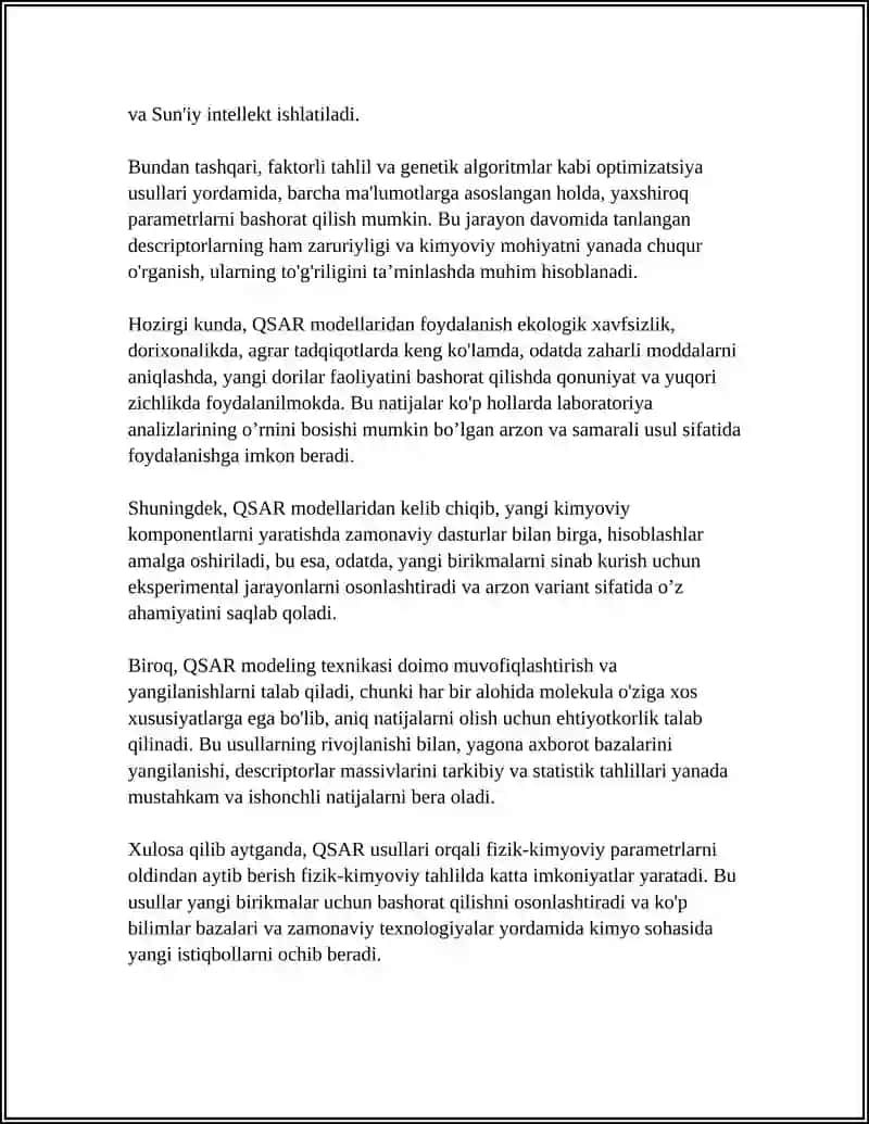 QSAR usullari orqali fizik-kimyoviy parametrlarni oldindan aytib berish 4