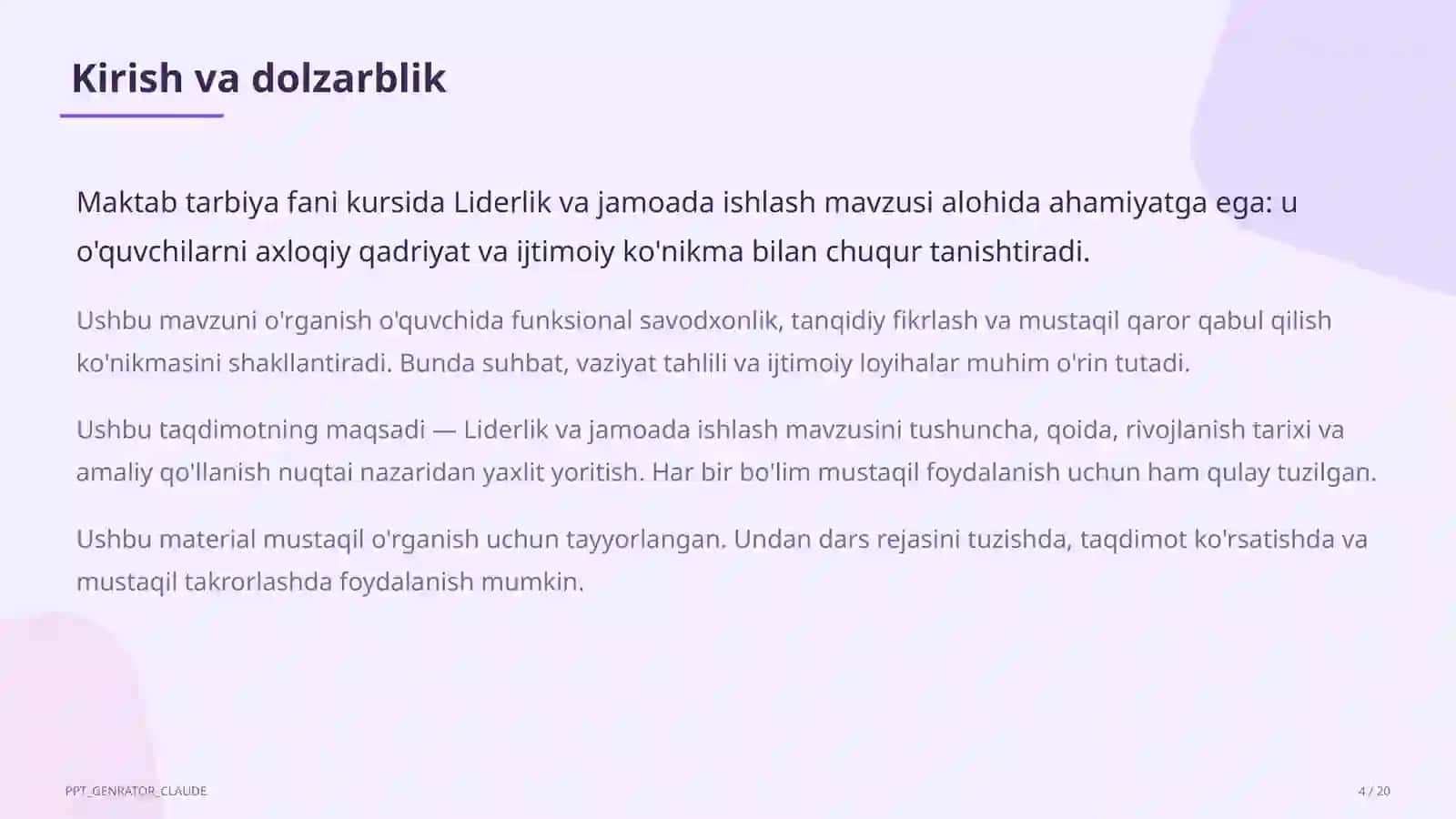 Liderlik va jamoada ishlash (11-sinf) 4