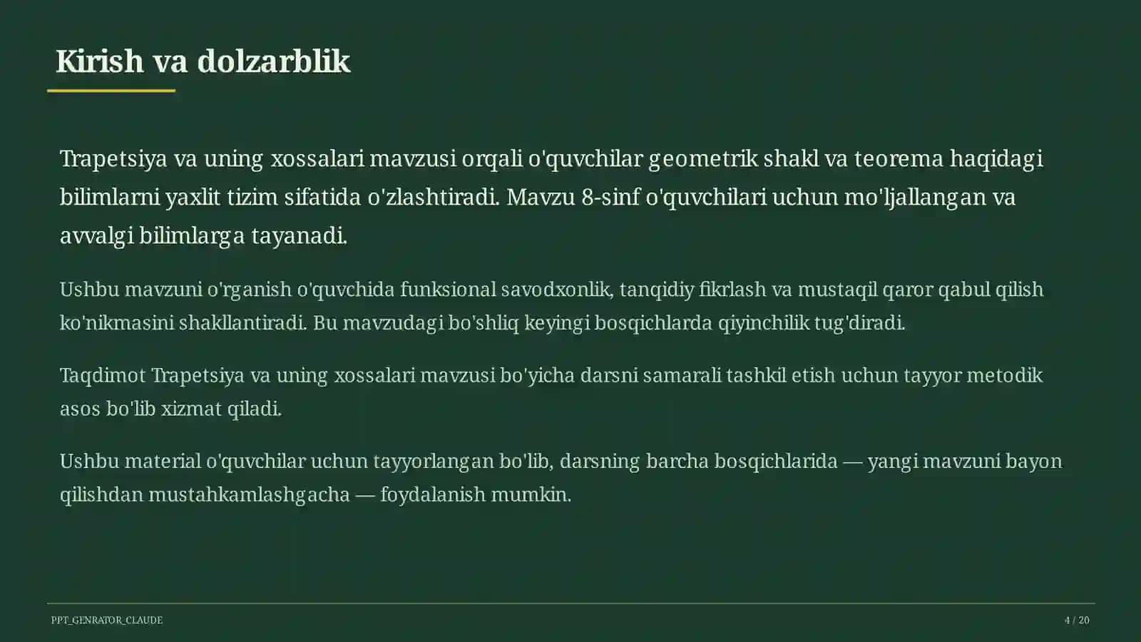 Trapetsiya va uning xossalari (8-sinf) 4