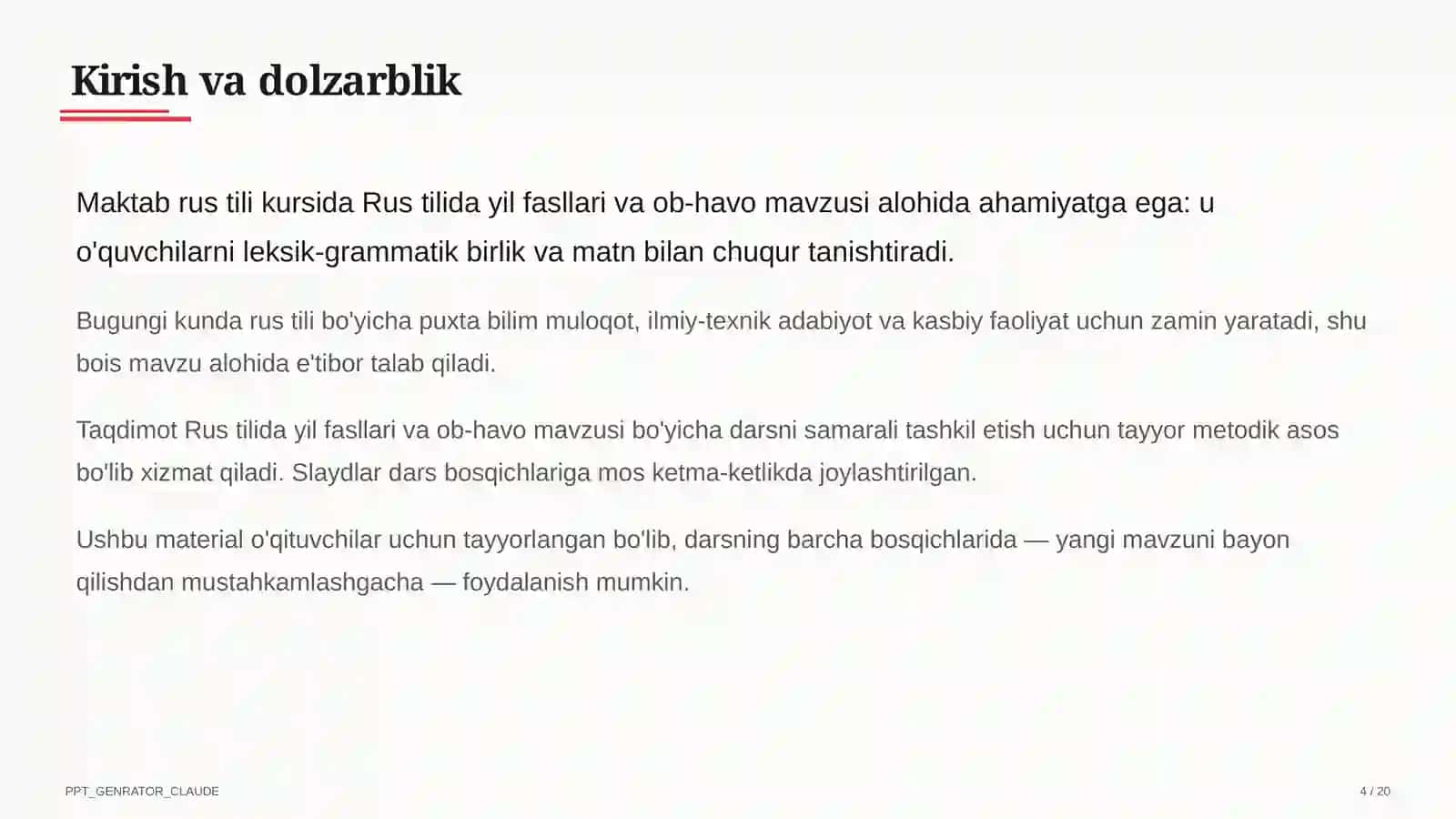 Rus tilida yil fasllari va ob-havo (4-sinf) 4