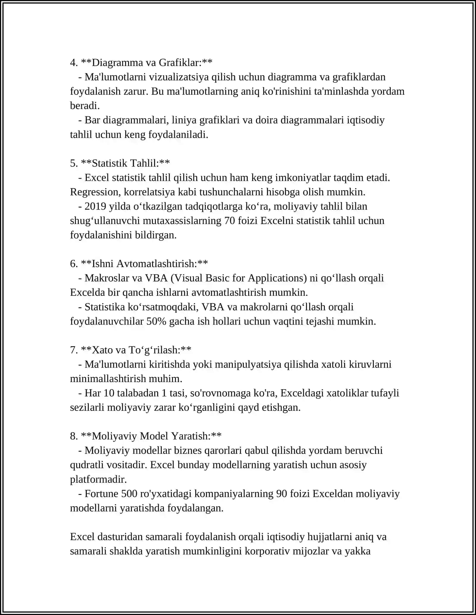 IQTISODIY SOHA BOʻYICHA EXCELDA HUJJATLAR YARATISH, MISOLLARI BILAN 4