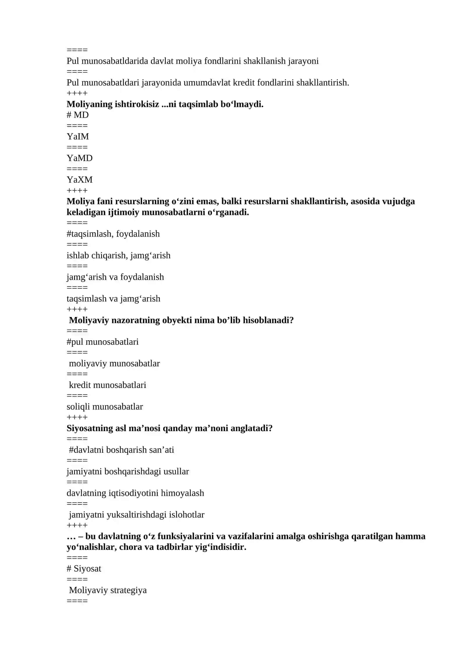 moliya fanidan yakuniy testi 2 4