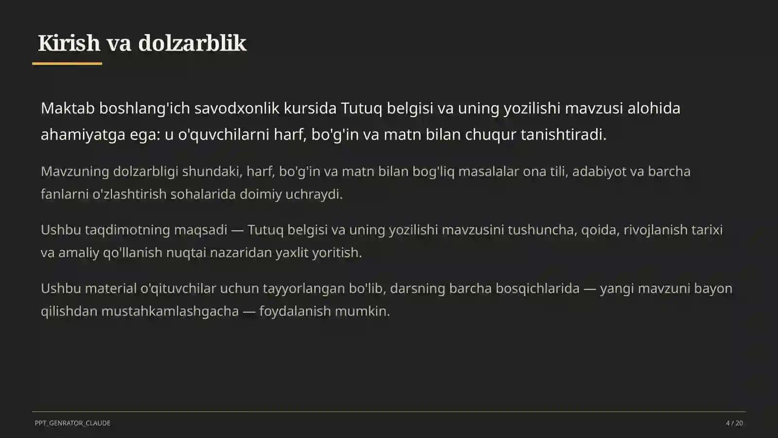 Ona tili va o'qish (1–4) — o'qituvchilar uchun 4