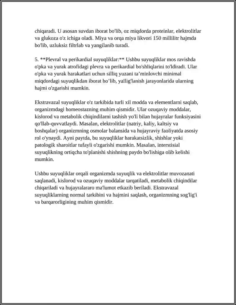ORGANIZMNJNG EKSTRAVAZAL SUYUQLIKLARI REFERAT 4