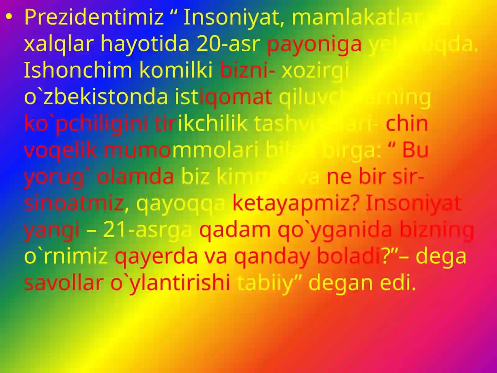 O`zbekiston 21-asr Bo`sag`asida. Mafkura Masalalari 4