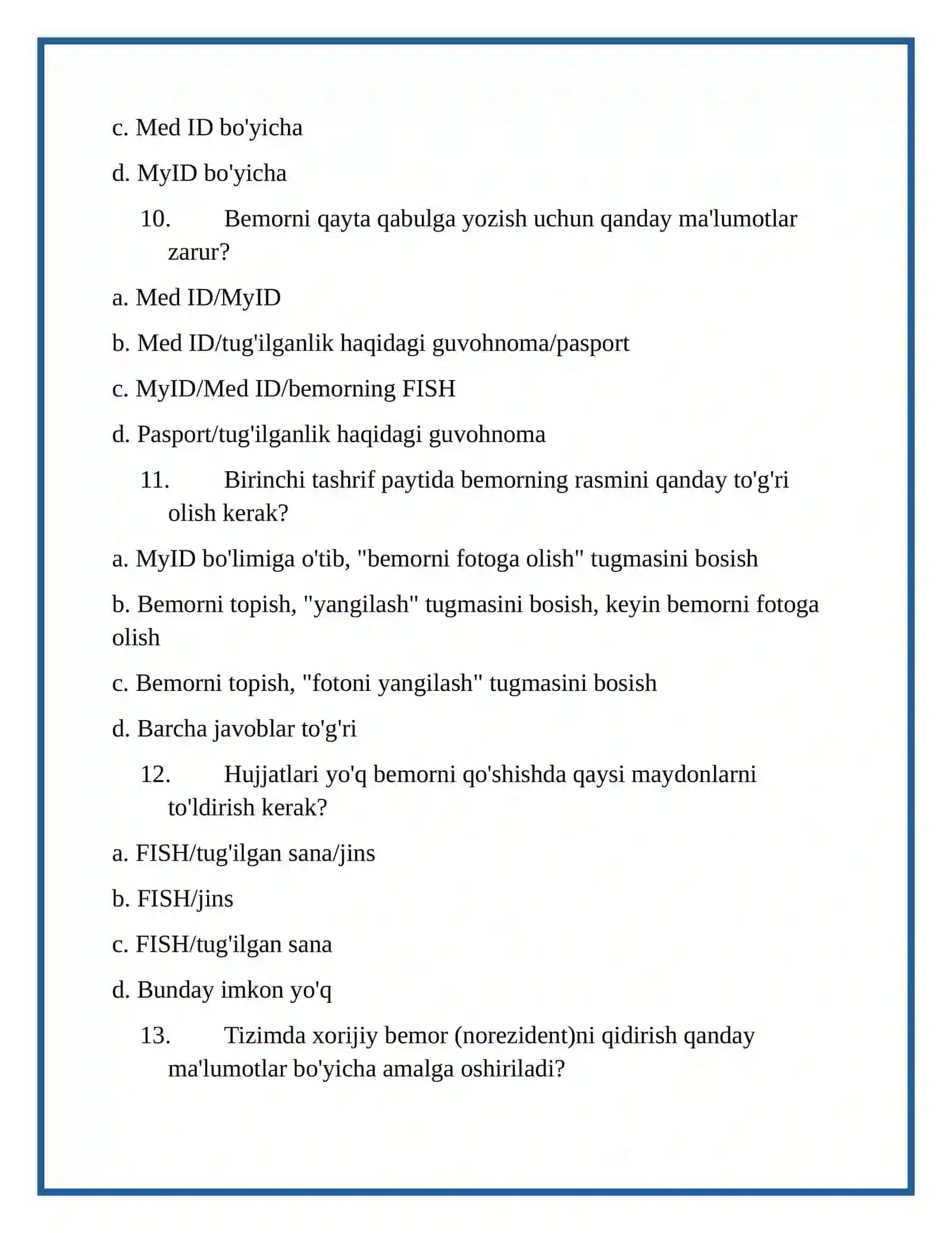 DMED tizimi bo'yicha testlar 4
