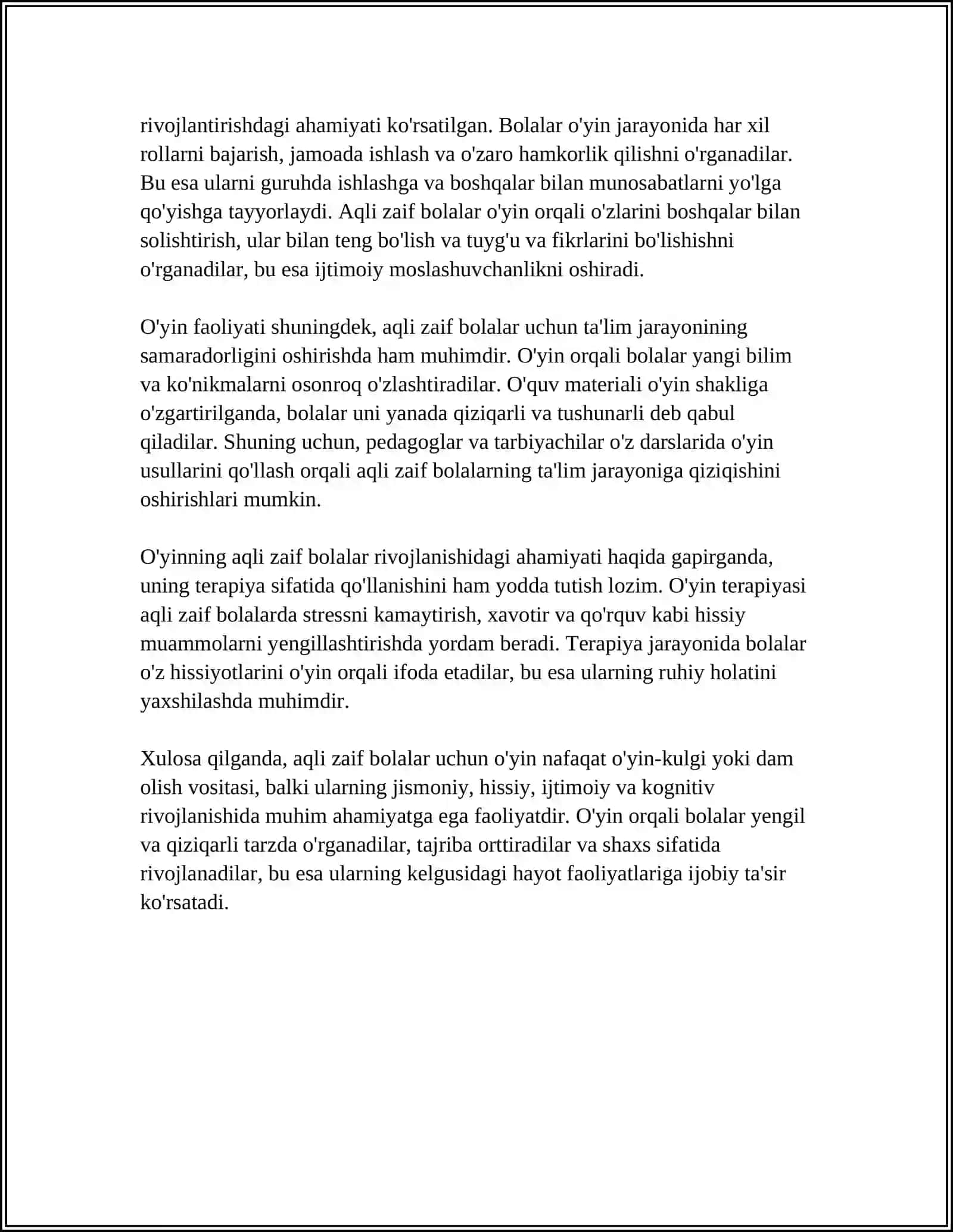 Aqli zaif bolalarning o'yin faoliyati xususiyatlari 4