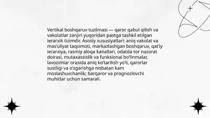 Tashkilot tuzulmasi:Boshqaruvning gorizontal va vertikal shakklari 4