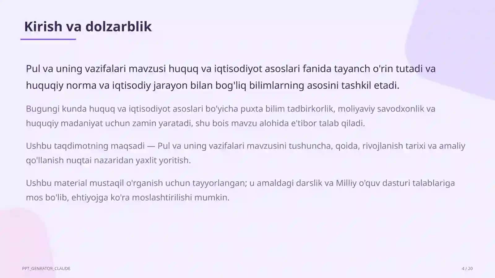 Pul va uning vazifalari (9-sinf) 4