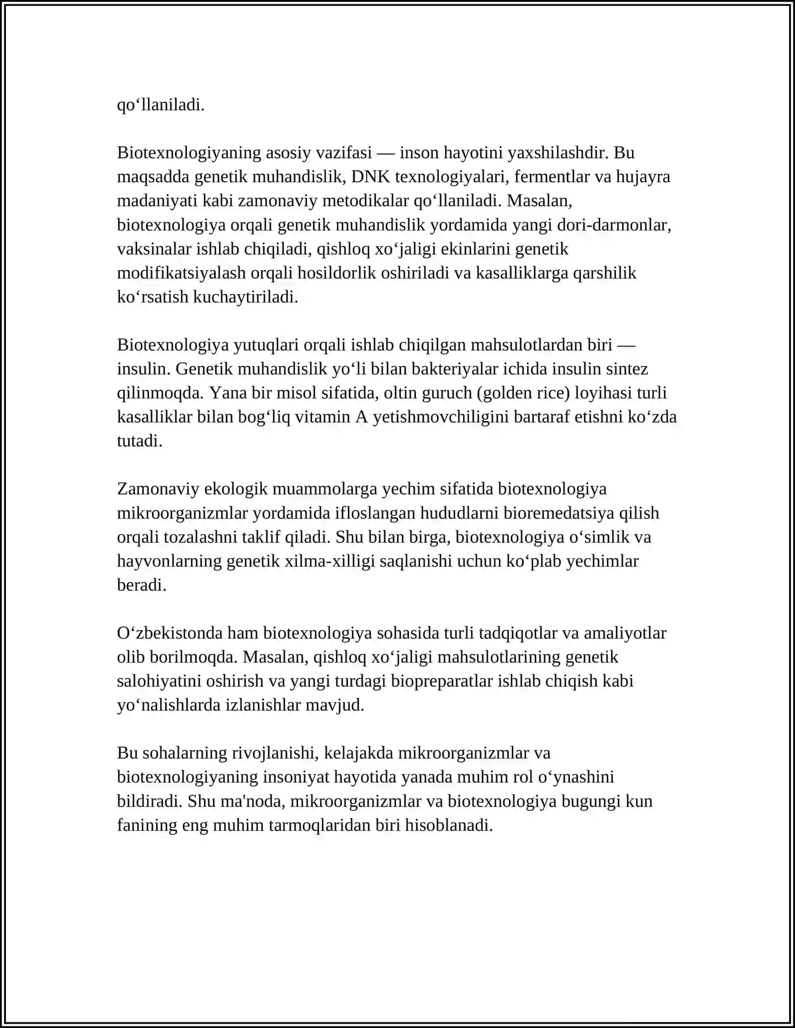 MIKROORGANIZMLARNI BIOTEXNOLOGIYADA QO`LLANILISHI 4