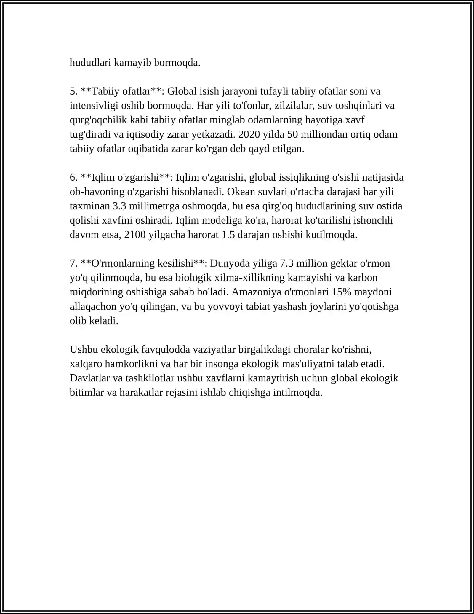 EKOLOGIK TUSDAGI FAVQULOTDA VAZIYATLAR SODIR BOLGANDA ZARARLANISH HOLATINI BAHOLASH 4