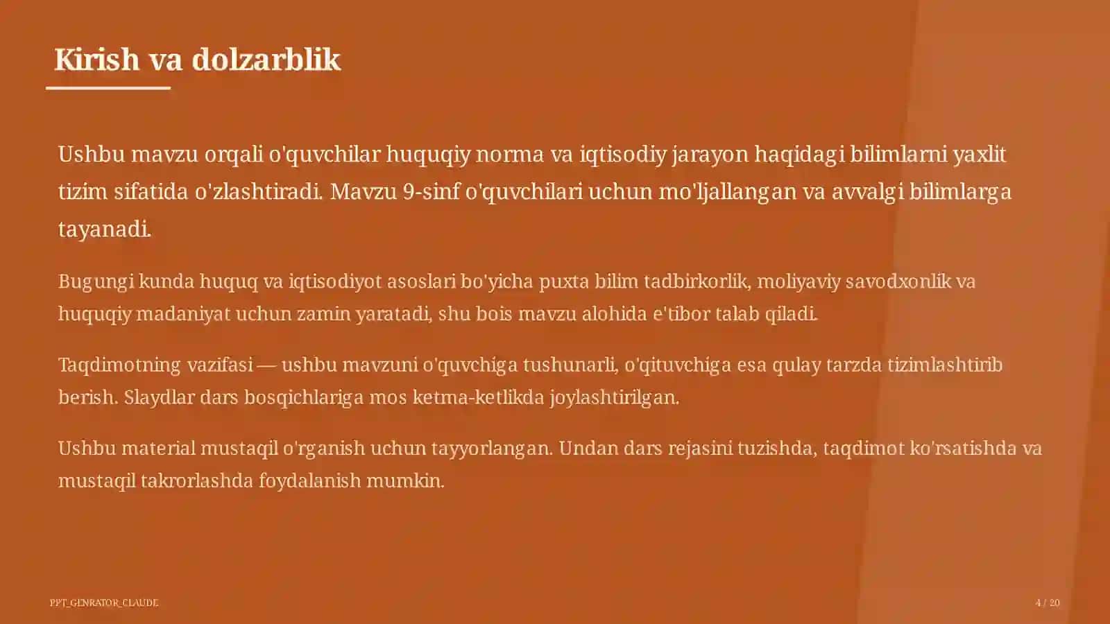 O'zbekiston Respublikasi Konstitutsiyasi: asosiy tamoyillar (9-sinf) 4