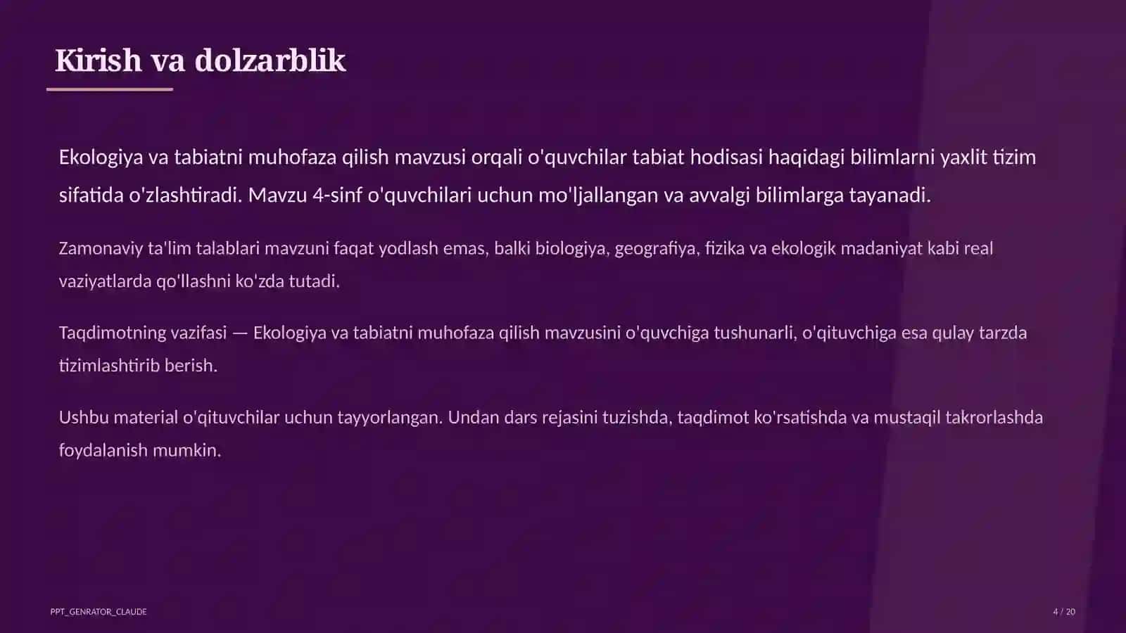 Ekologiya va tabiatni muhofaza qilish (4-sinf) 4