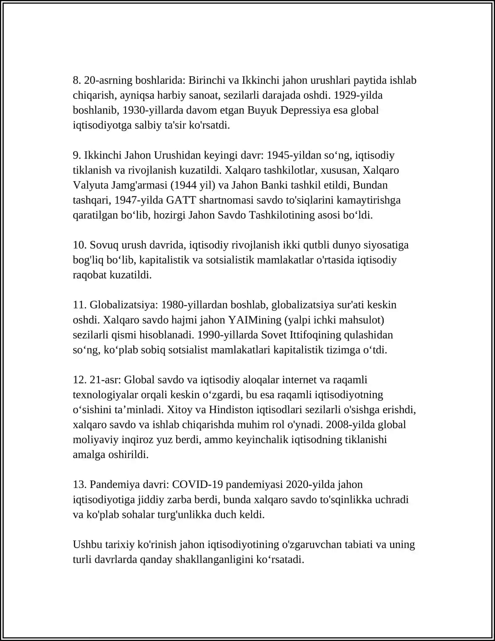 JAHON XOʻJALIGI TIZIMINING RIVOJLANISH BOSQICHLARI 4