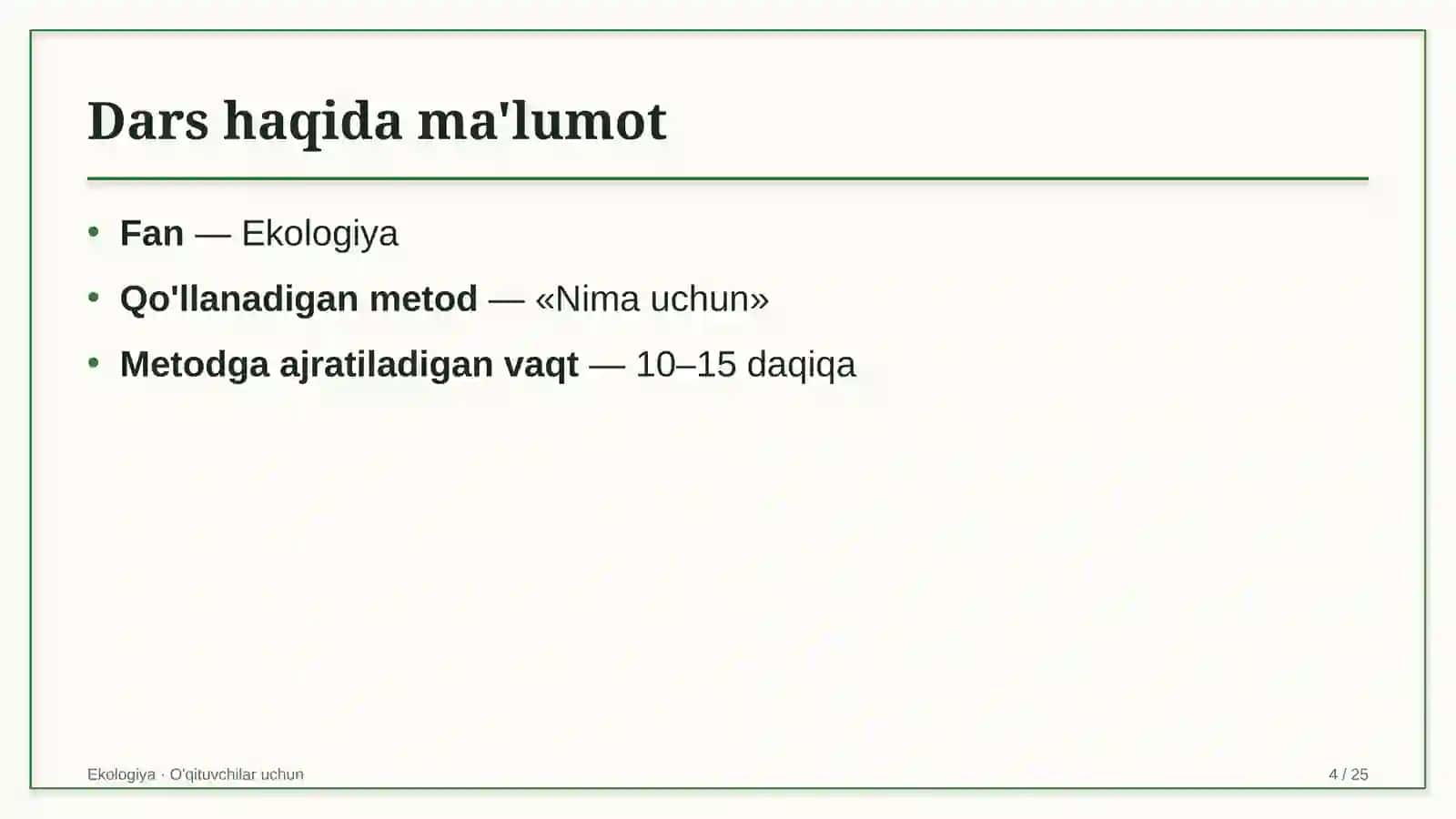 ekologiya darslarida nima uchun metodidan foydalanish 3796 4