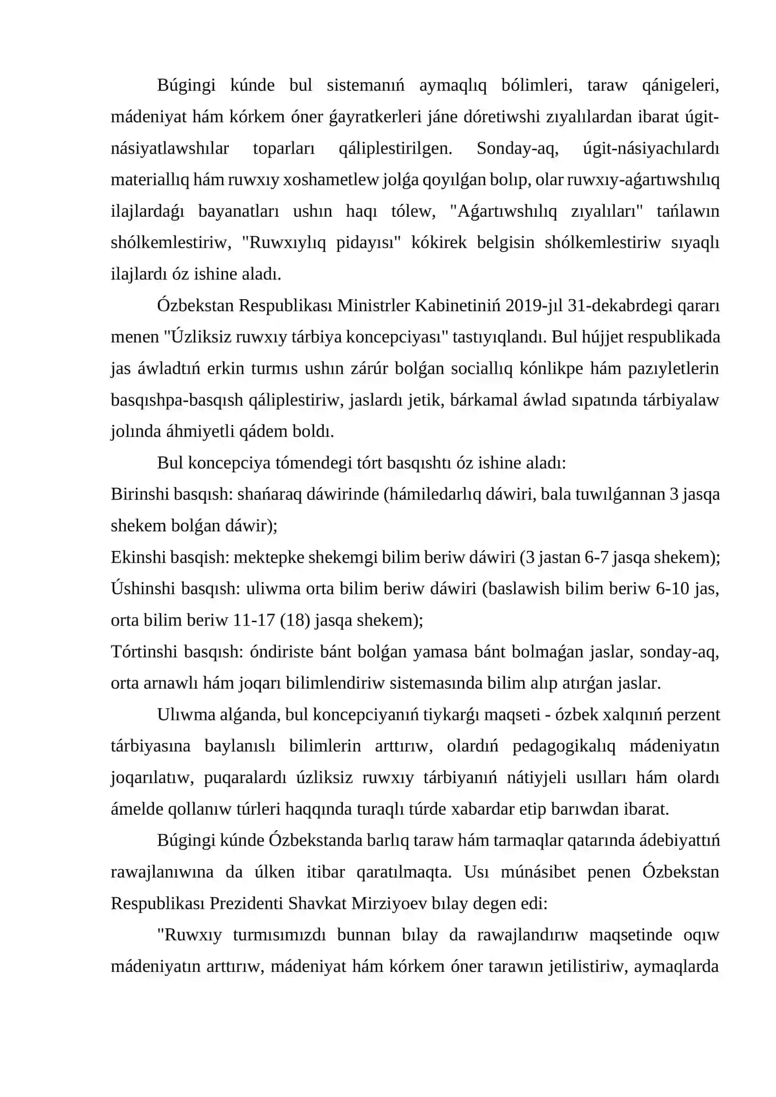 Jana Ózbekstanda ámelge asırılıp atırgan ruwxiy ózgerisler 4