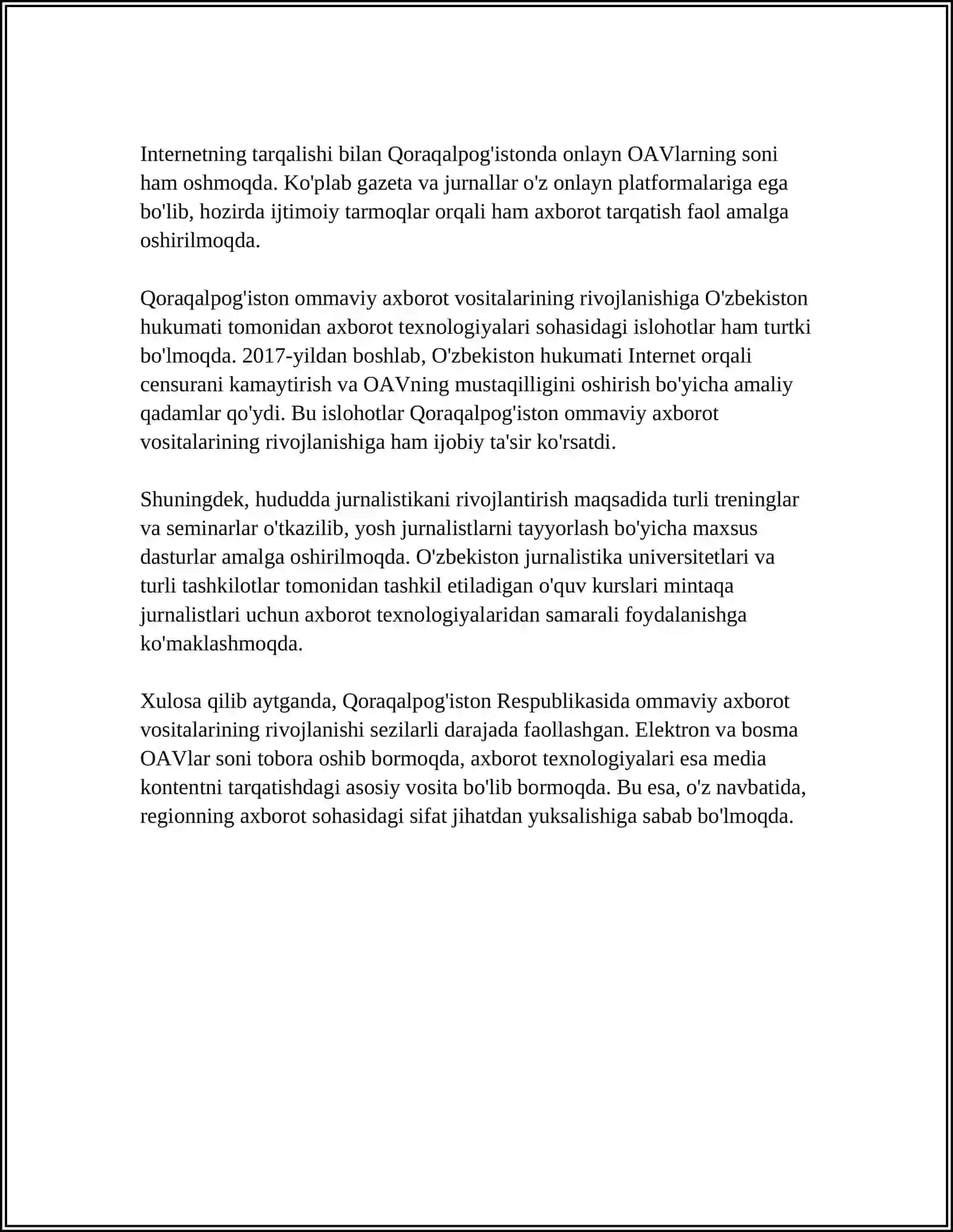 MUSTAQILLIK YILLARIDA QORAQALPOG'ISTON RESPUBLIKASI VA OMMAVIY AXBOROT VOSITALARI 4