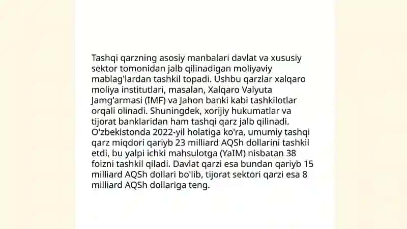 O‘zbekiston tashqi qarzini joriy holat taxli vauning tartibga solish yo‘llari 4