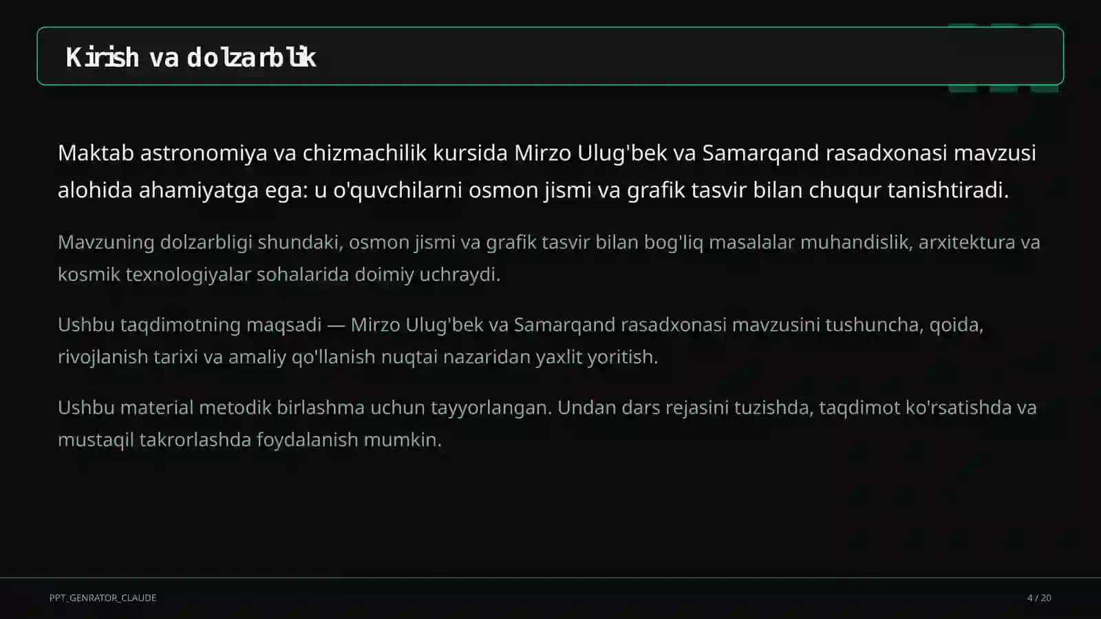 Mirzo Ulug'bek va Samarqand rasadxonasi (10-sinf) 4