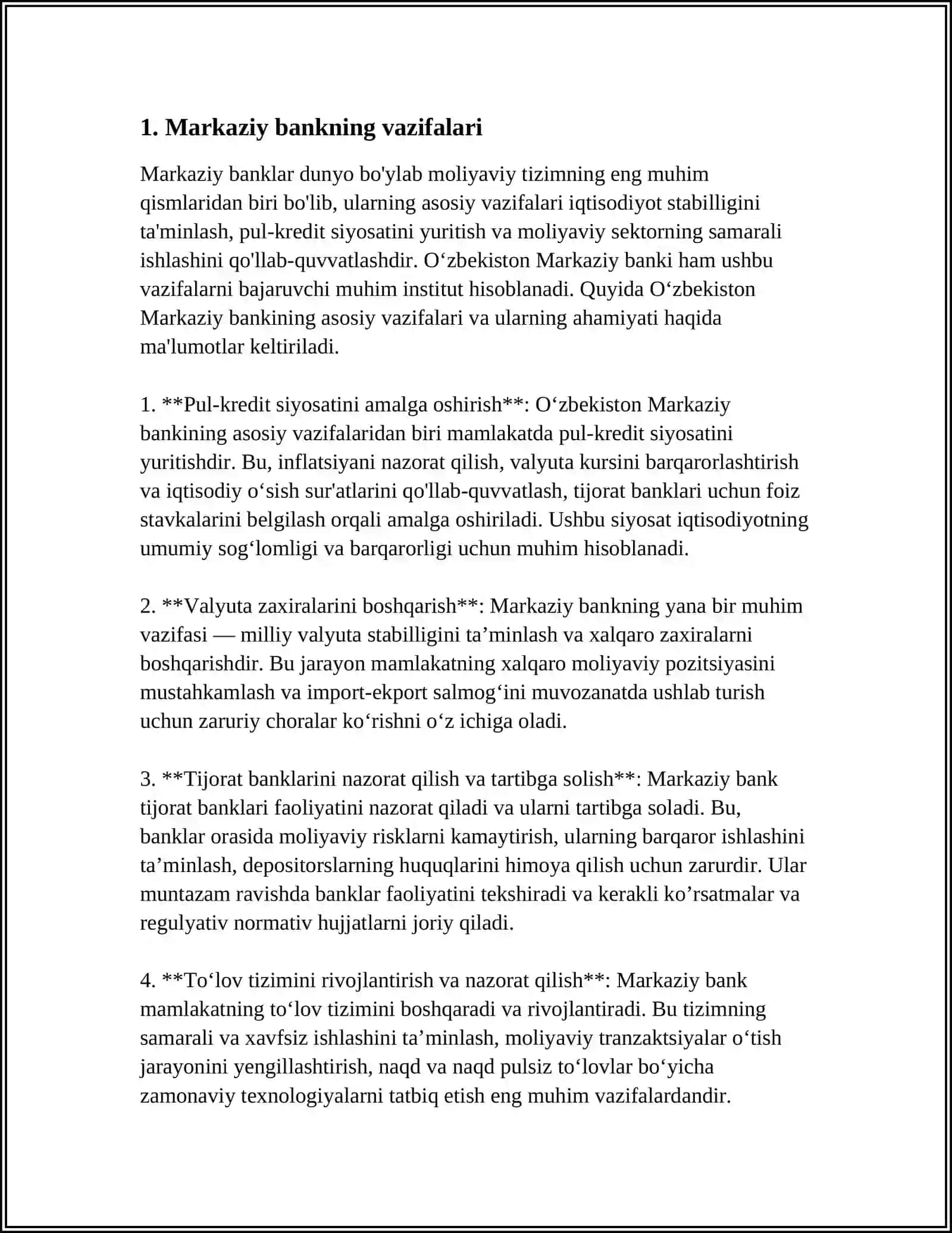 BANK TIZIMINING REGULYATORLARI 4