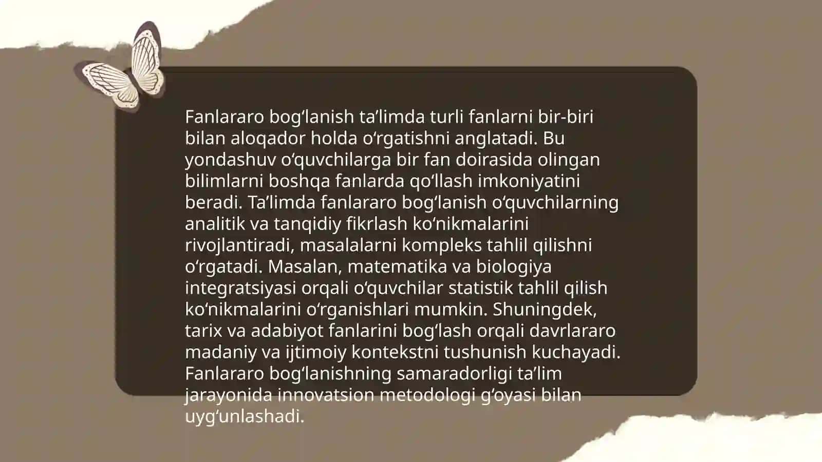 O’quvchilarda kompetensiyalarni shakllantirishda fanlararo bog’lanishlardan foydalangan holda mashg’ulotlarni tashkil etish metodikasi 4