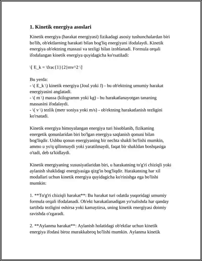 KINETIK VA POTENSIAL ENERGIYA, HAMDA OBYEKTNI MURAKKAB TRAYEKTORIYA BO'YICHA HARAKATINI TAHLIL QILISHDA INTEGRAL HISOB KITOB TADBIQLARI 4