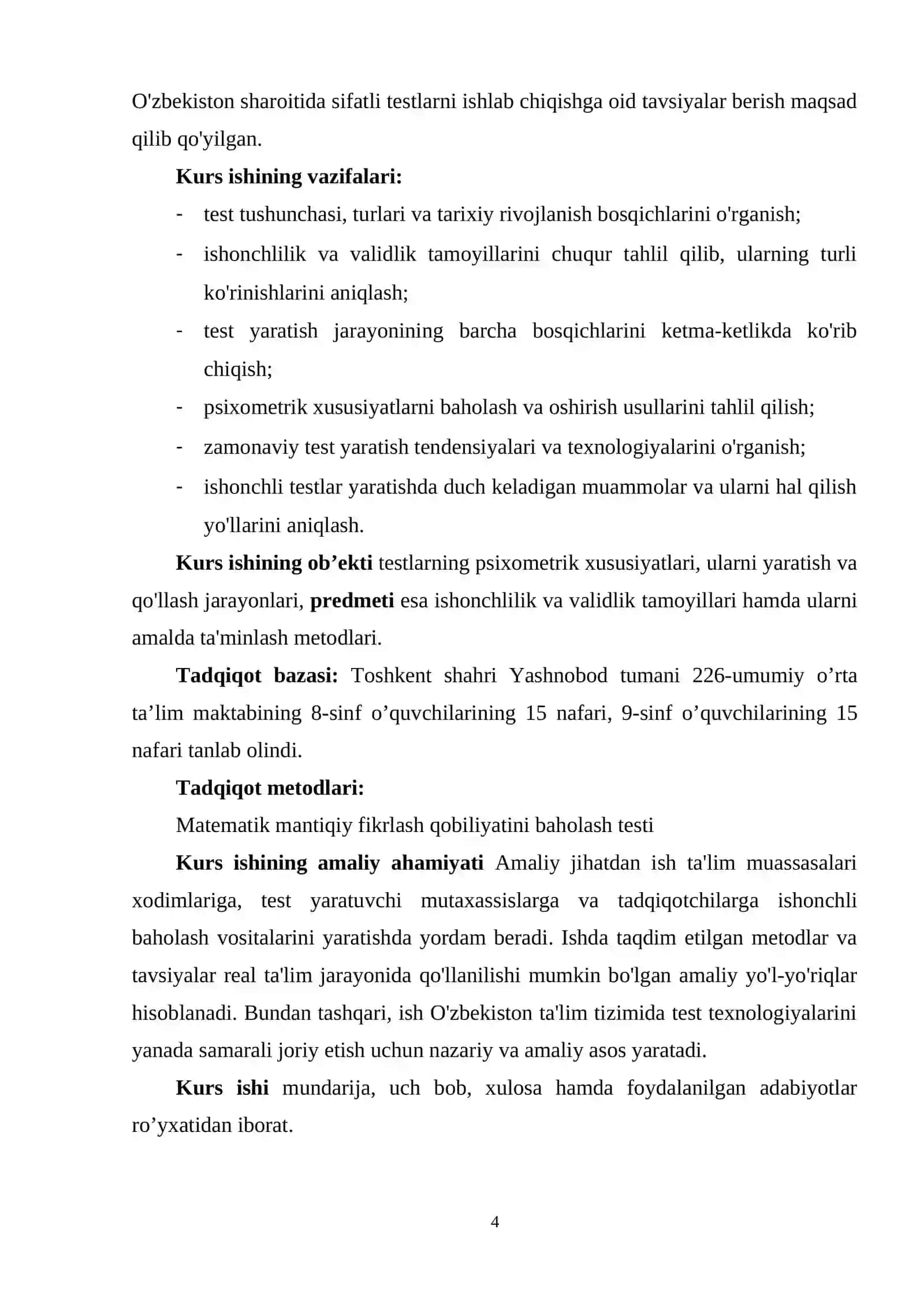 ISHONCHLI VALIDLI TESTLARNI YARATISH TAMOYOLARI VA METODLARI 4