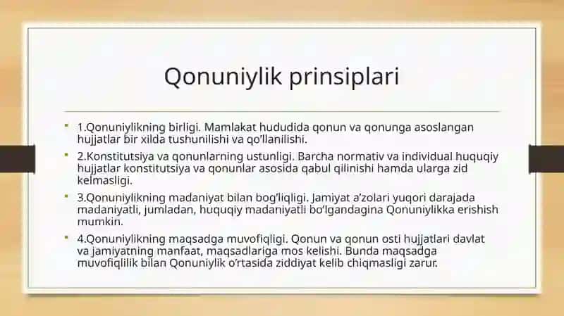 Qonuniylik tushunchasi va prinsiplari va uning normativ ijtimoiy asoslari 4